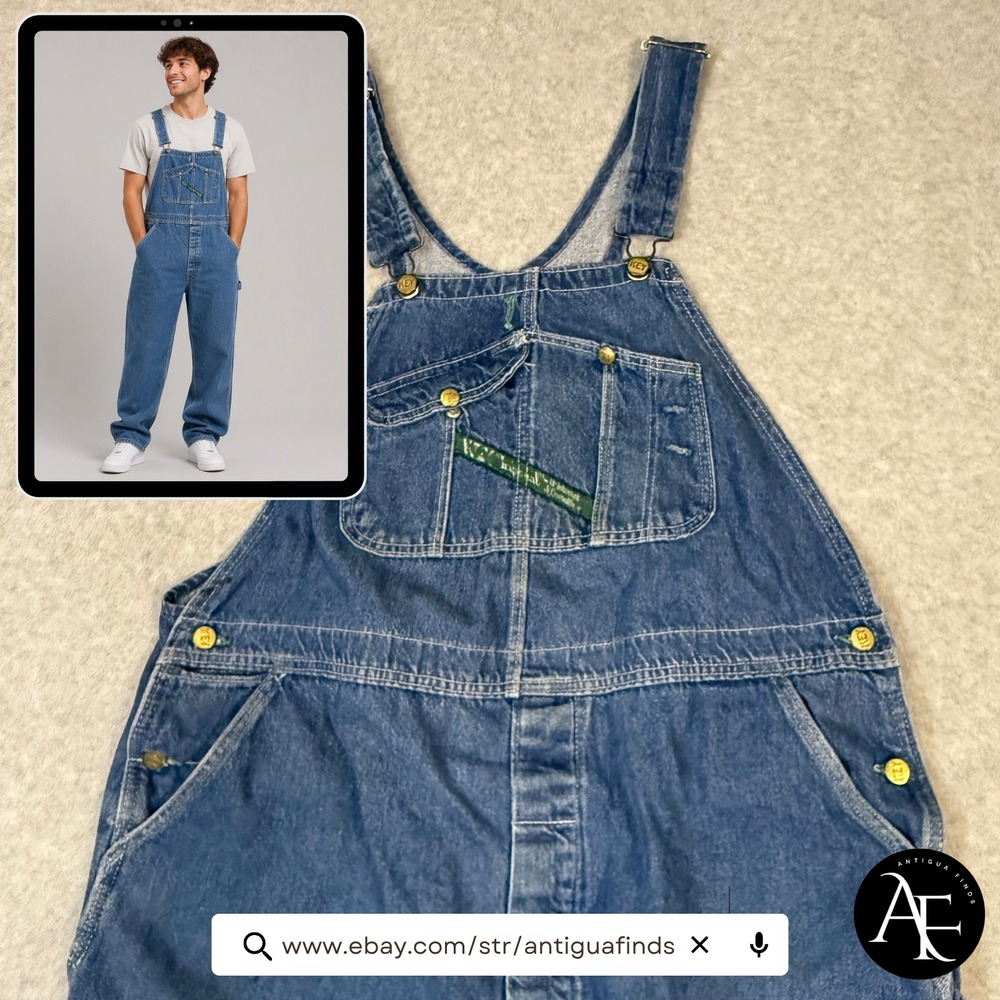 Vintage Key Imperial Men Blue Denim Bib Overalls Aristocrat of Overalls 43x31